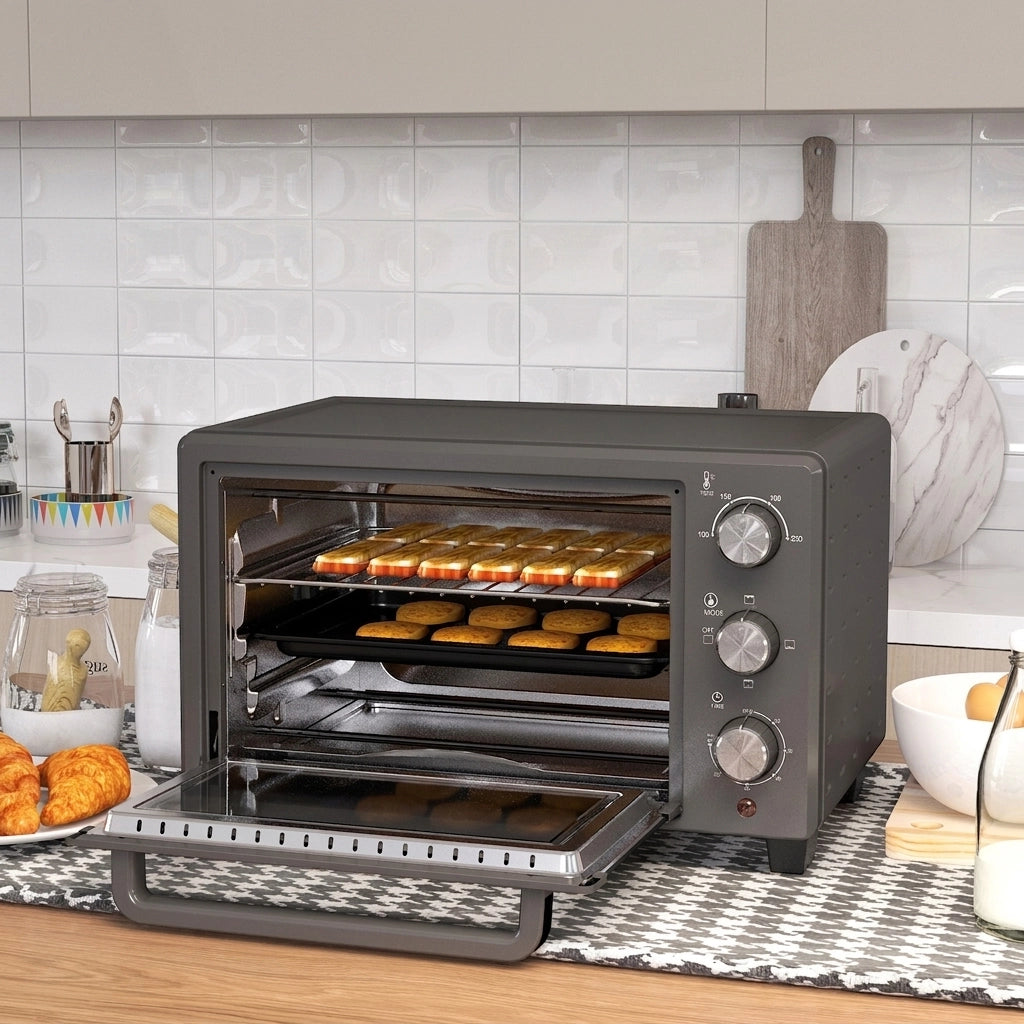 Mini Forno Elettrico 21 L 1400 W con 3 Modalità; Temperatura 100-230°C; Timer 60 Min e Teglia