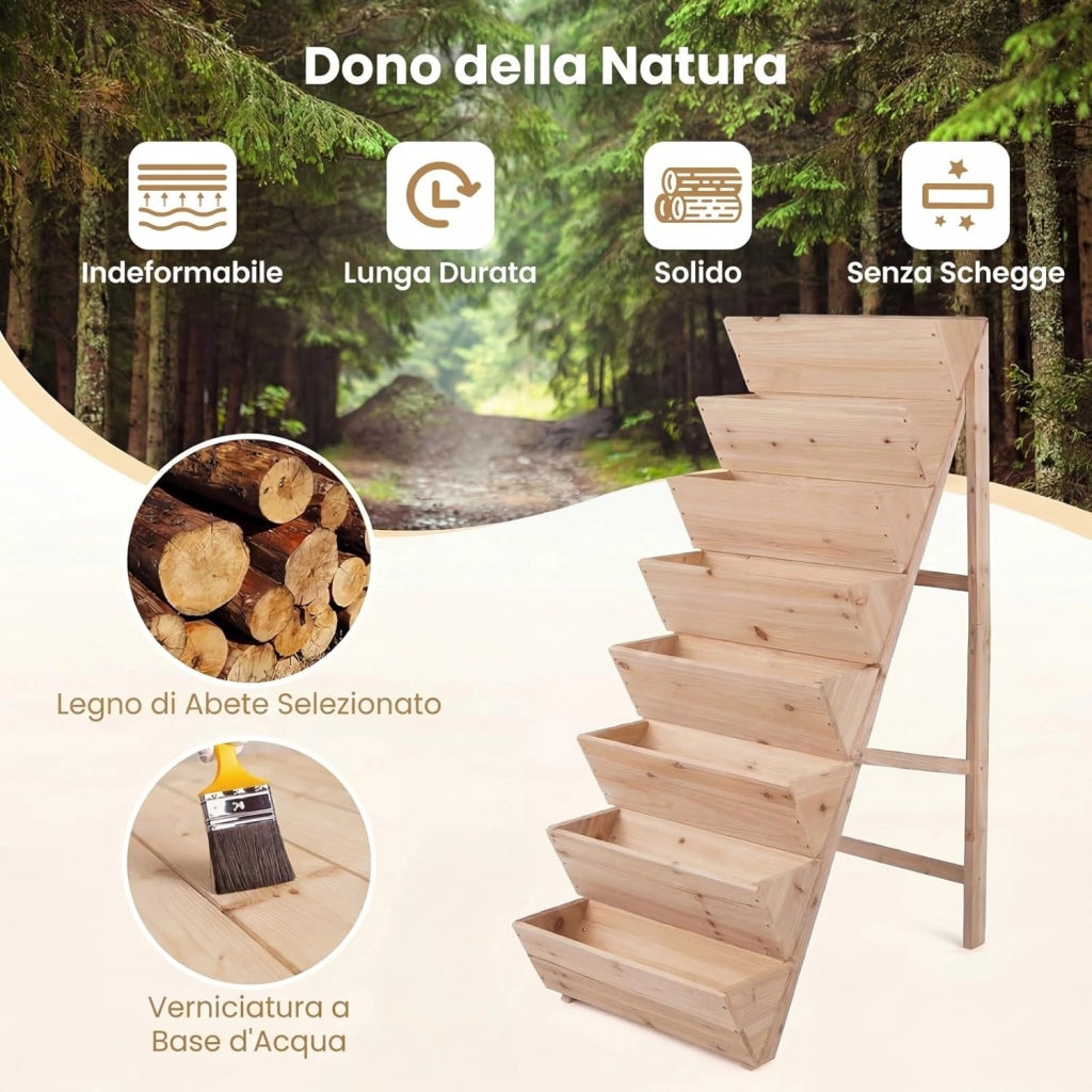 Fioriera Rialzata a 8 Livelli, Aiuola Verticale a Forma di V in Legno di Abete, Telaio Triangolare Indeformabile, Orto Rialzato da Esterno o Interno per Piante, Fiori, Verdure