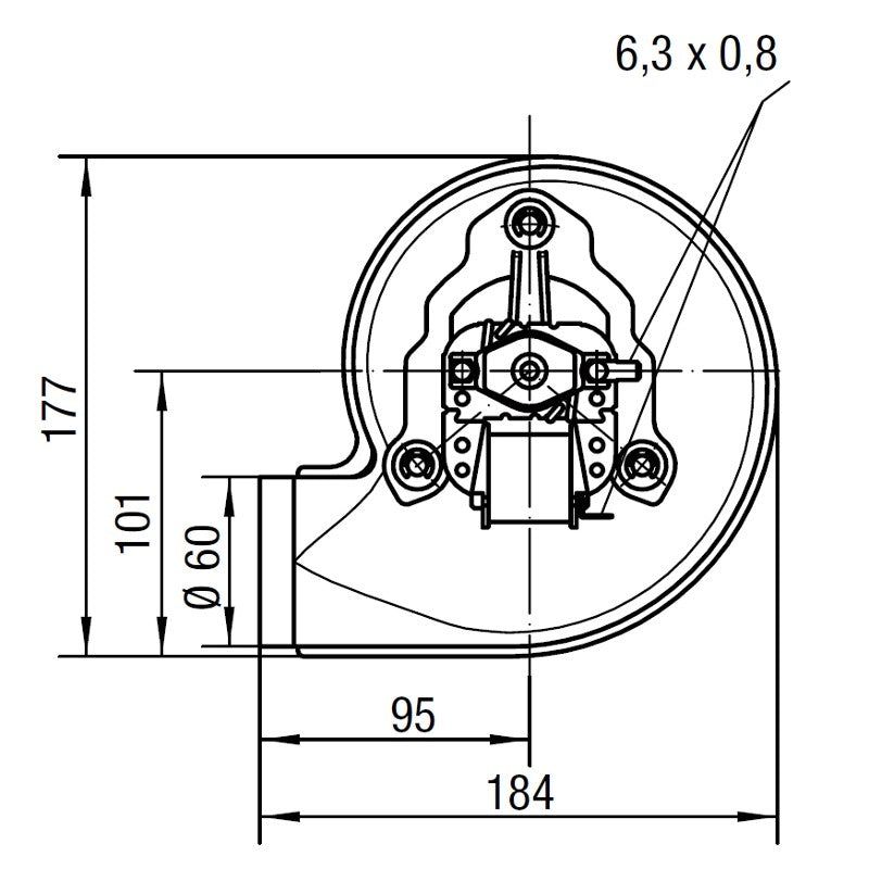 Motore estrattore aspiratore fumi per Stufa a Pellet EBM RLH120/3800A17-3038LH-463 Lungo: 184mm Bocc.: 60mm