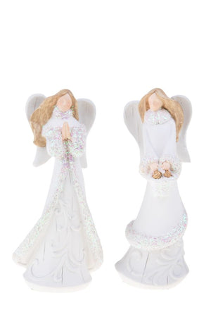 Set 4 Statuine Angeli con Glitter 16,5 cm in Resina