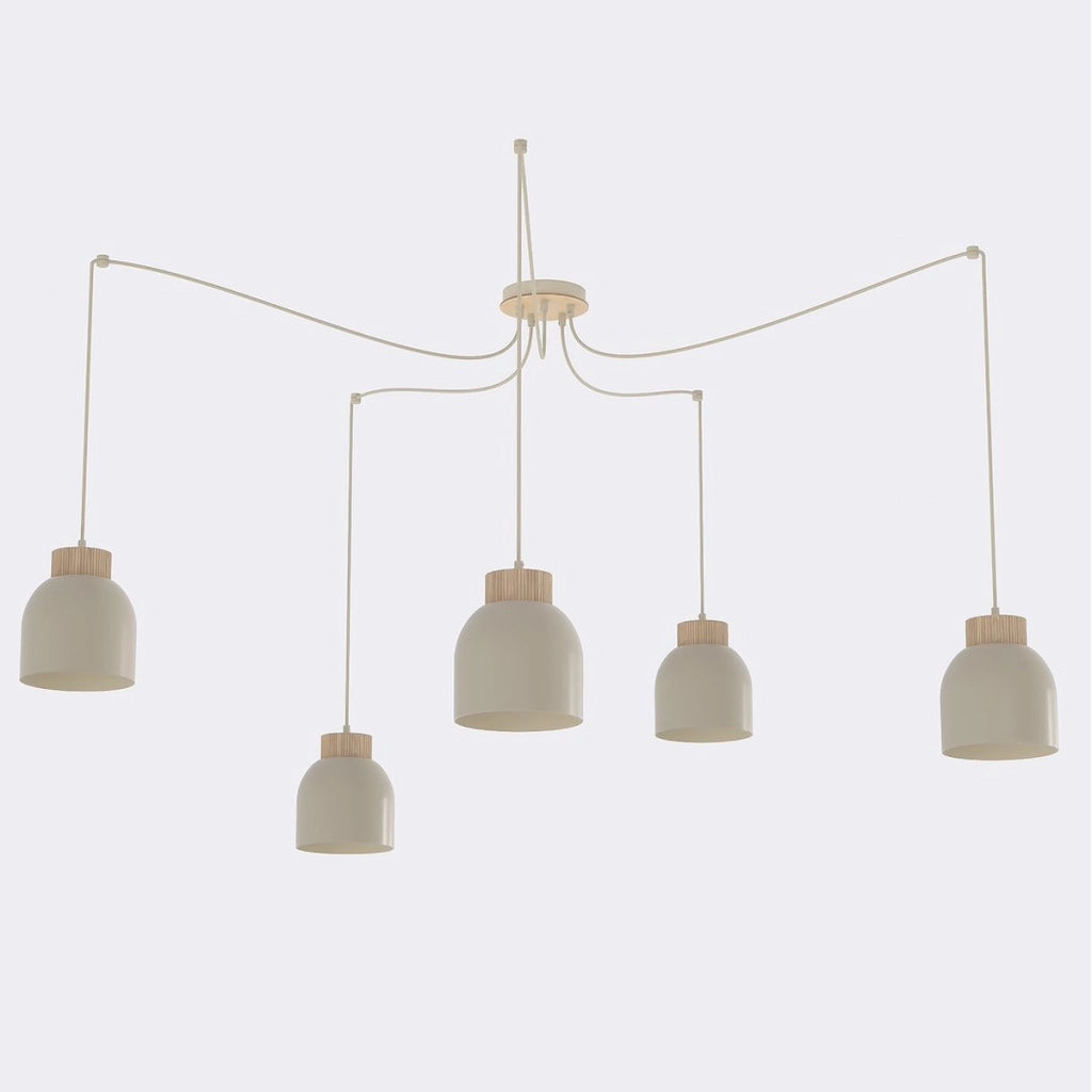 Lampada a sospensione KRU in acciaio beige e legno