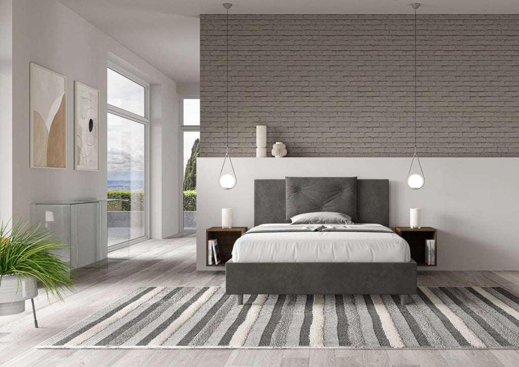 BS COM Letto una piazza e mezza contenitore imbottito 130x200 microfibra grigio