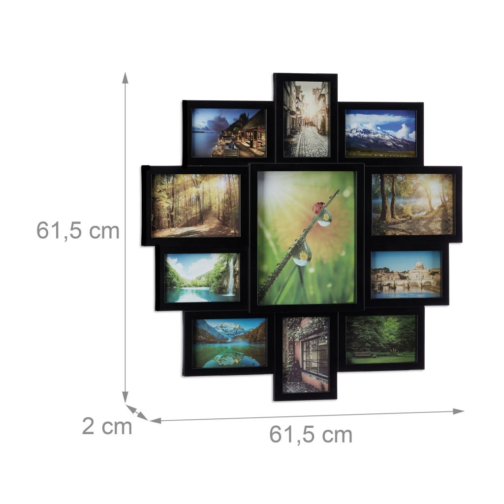 Portafoto multiplo collage decorazione 61,5 x 61,5 x 2 cm per 11 foto in plastica nera 13_0005313