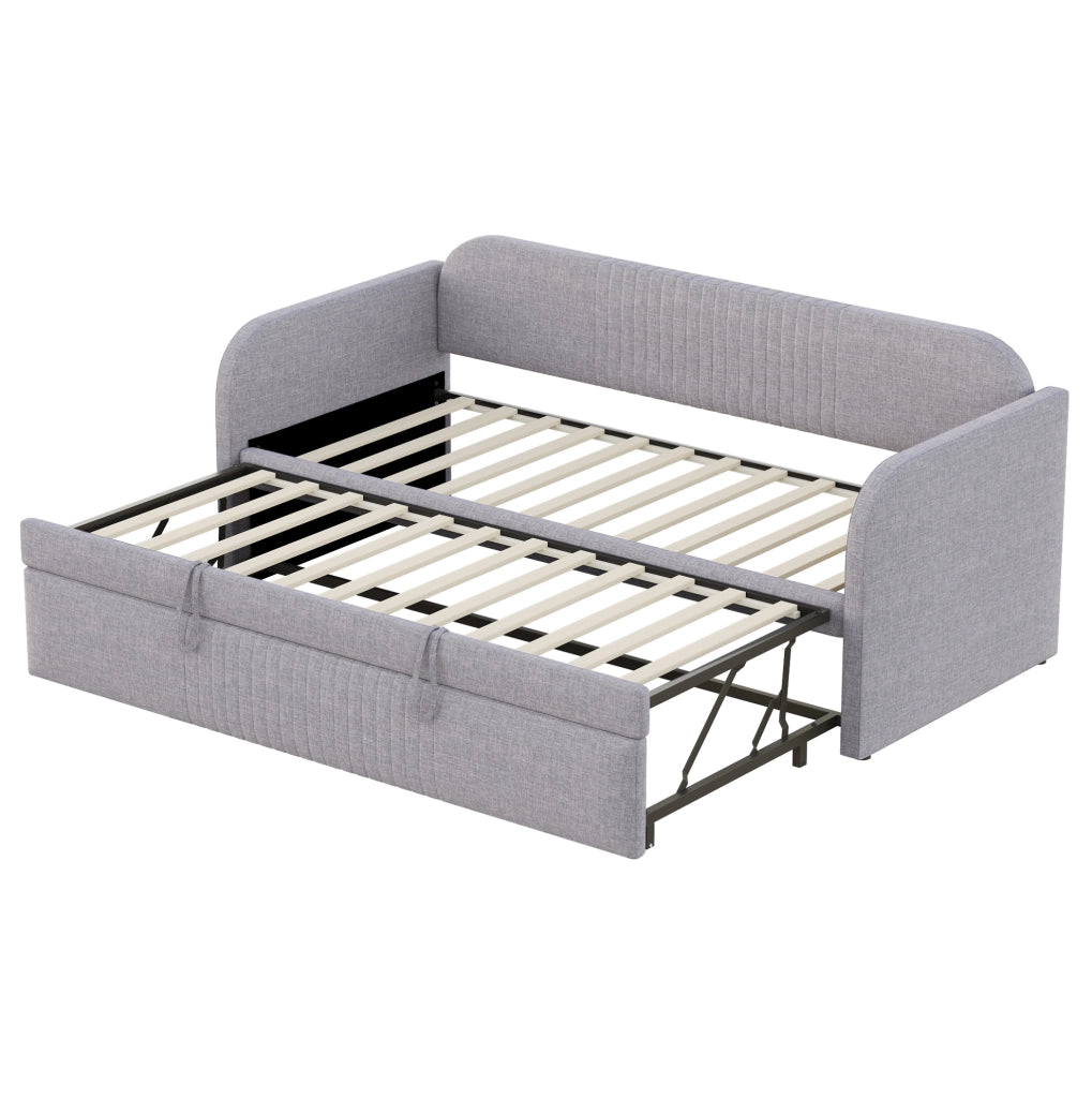 Letto imbottito trasformabile 90x190/180x190 cm in tessuto grigio chiaro
