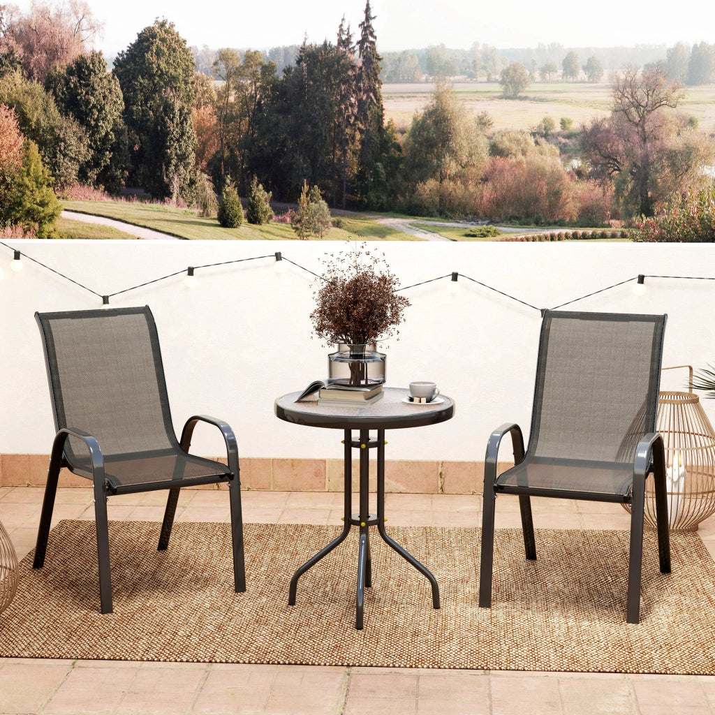 Set Giardino 3 Pezzi con Tavolo Rotondo Vetro e Sedie Pieghevoli Esterno ¨C zephmum ¨C Nero
