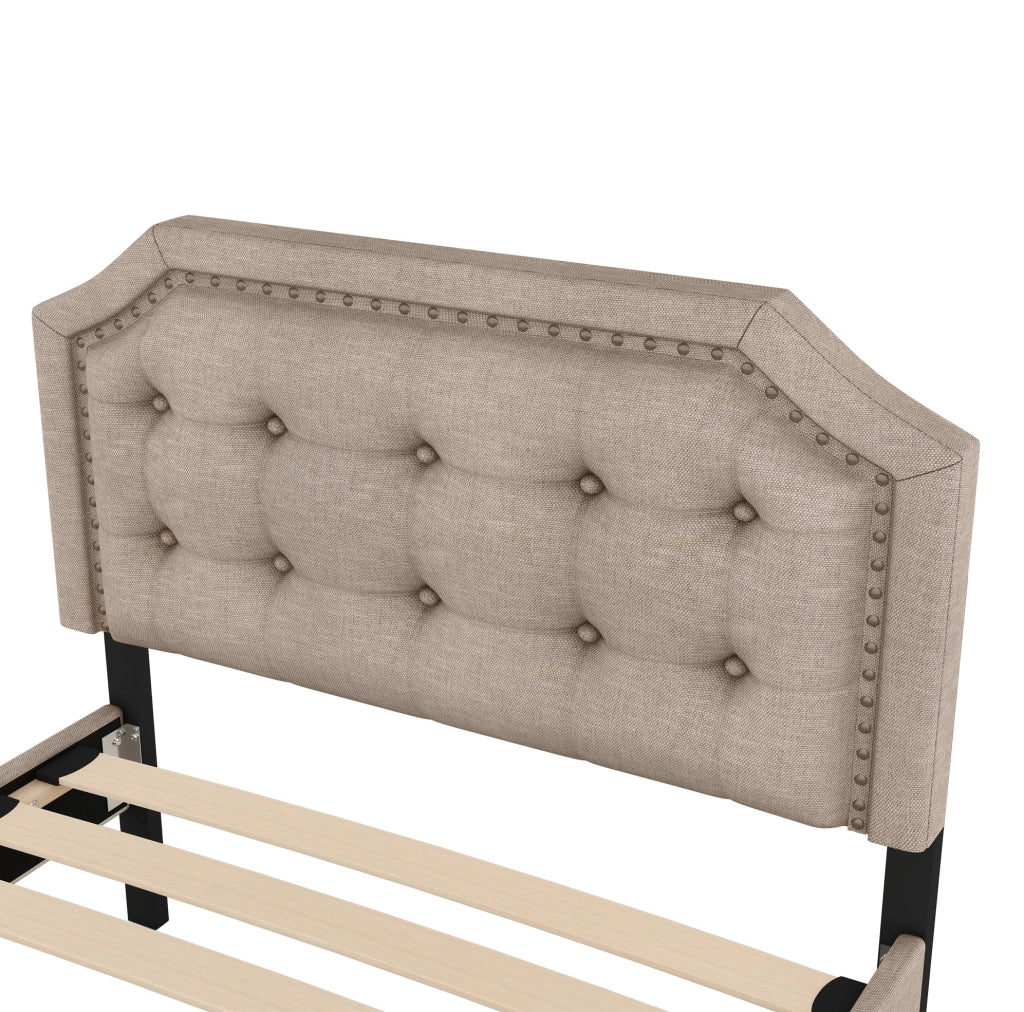 Letto imbottito 90x200 cm con cassetti; testiera regolabile; MDF; beige
