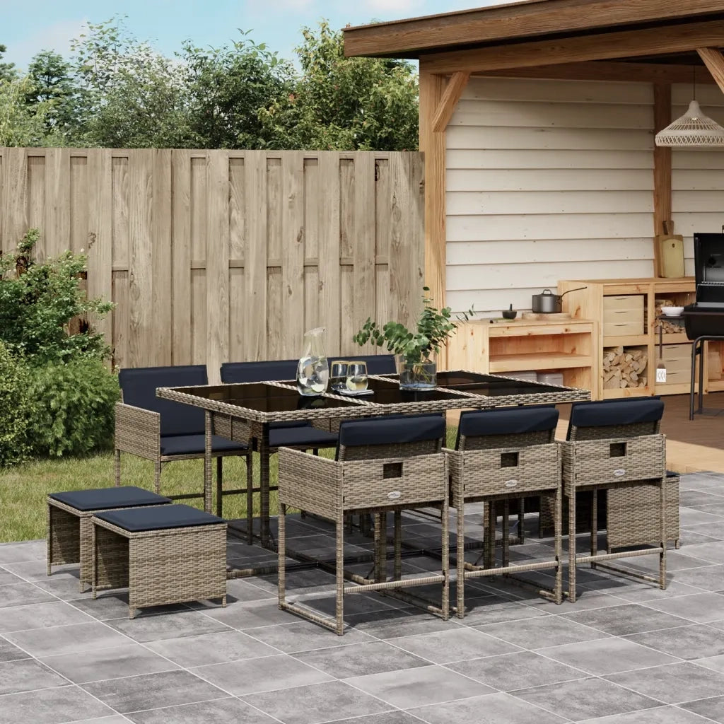 Set da pranzo da giardino da 11 pz con Cuscini in Polyrattan Grigio 3278100
