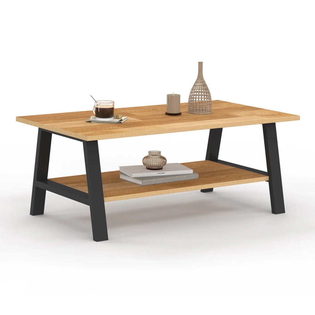 IDMarket - Tavolino rettangolare MADELEINE 100 cm doppio piano legno e nero