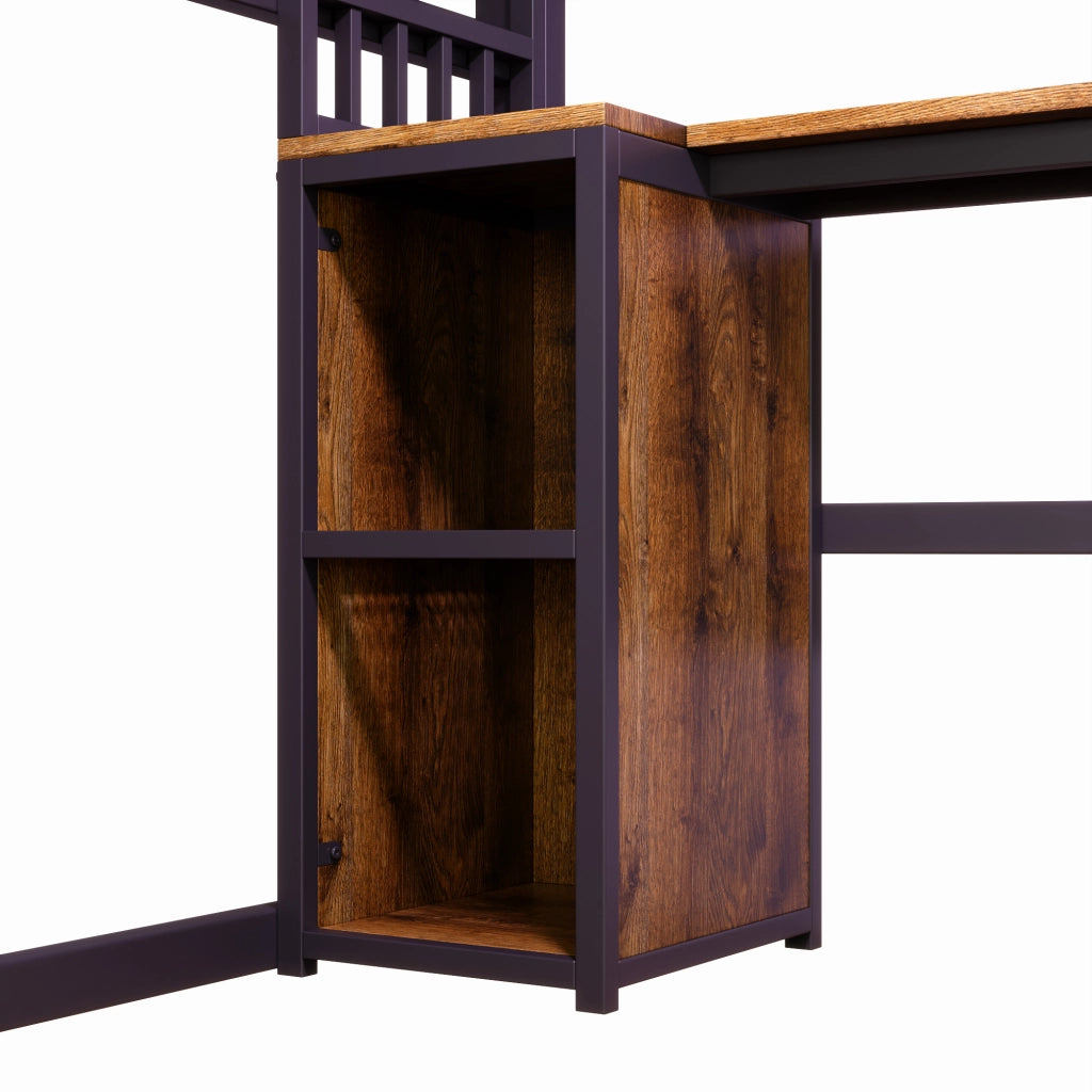 Letto a Soppalco con Scrivania e LED ¨C MINIMAL ¨C Nero 140x200