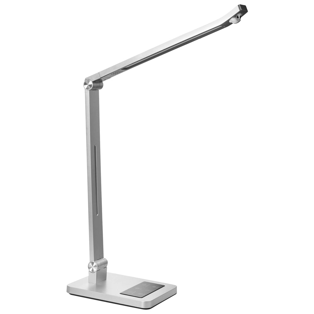 Lampada da scrivania a LED sintetico Braccio regolabile Paralume rotante Dimmer Sensore di movimento 3 colori Casa Ufficio Argento