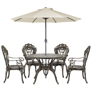 Set da pranzo da giardino tavolo rotondo da esterno alluminio marrone e ombrellone 4 sedie vintage
