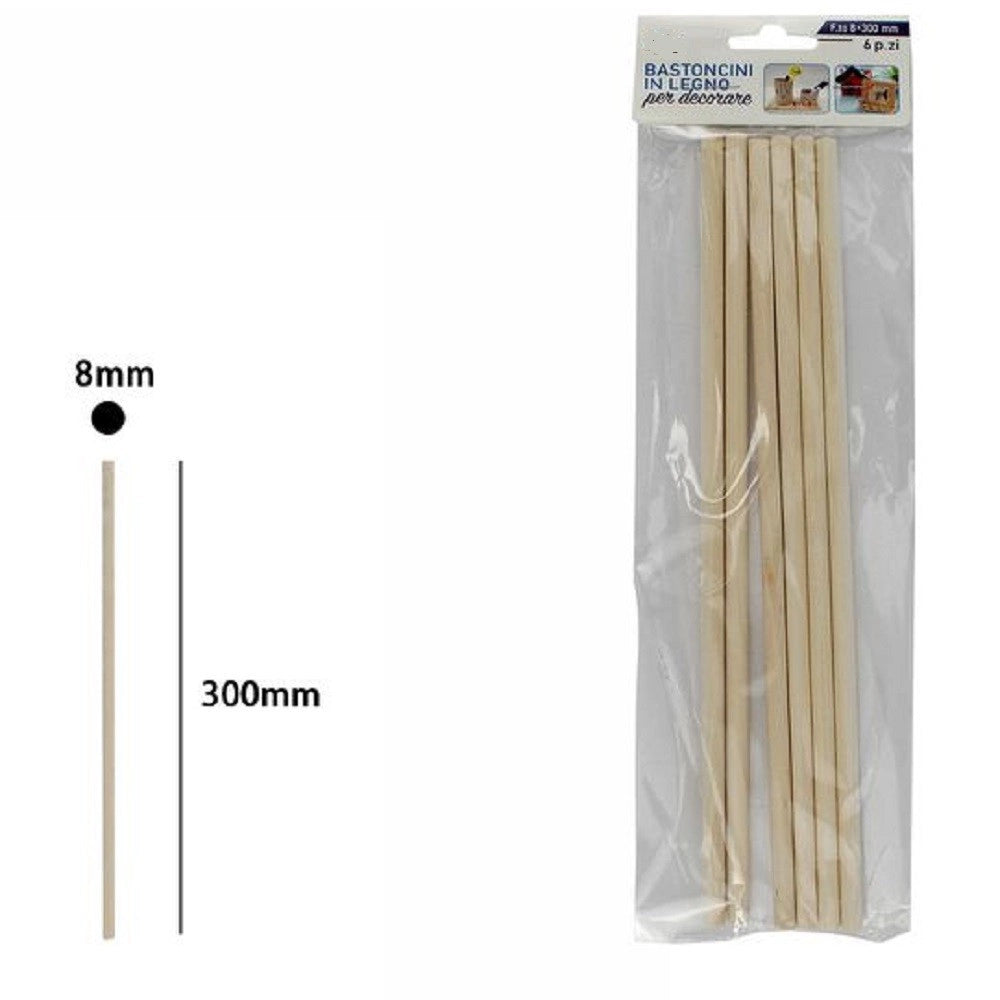 Trade Shop - Set 6 Bastoncini In Legno Lavoretti Attività Creative Stecchette 8x300 Mm 53874a -