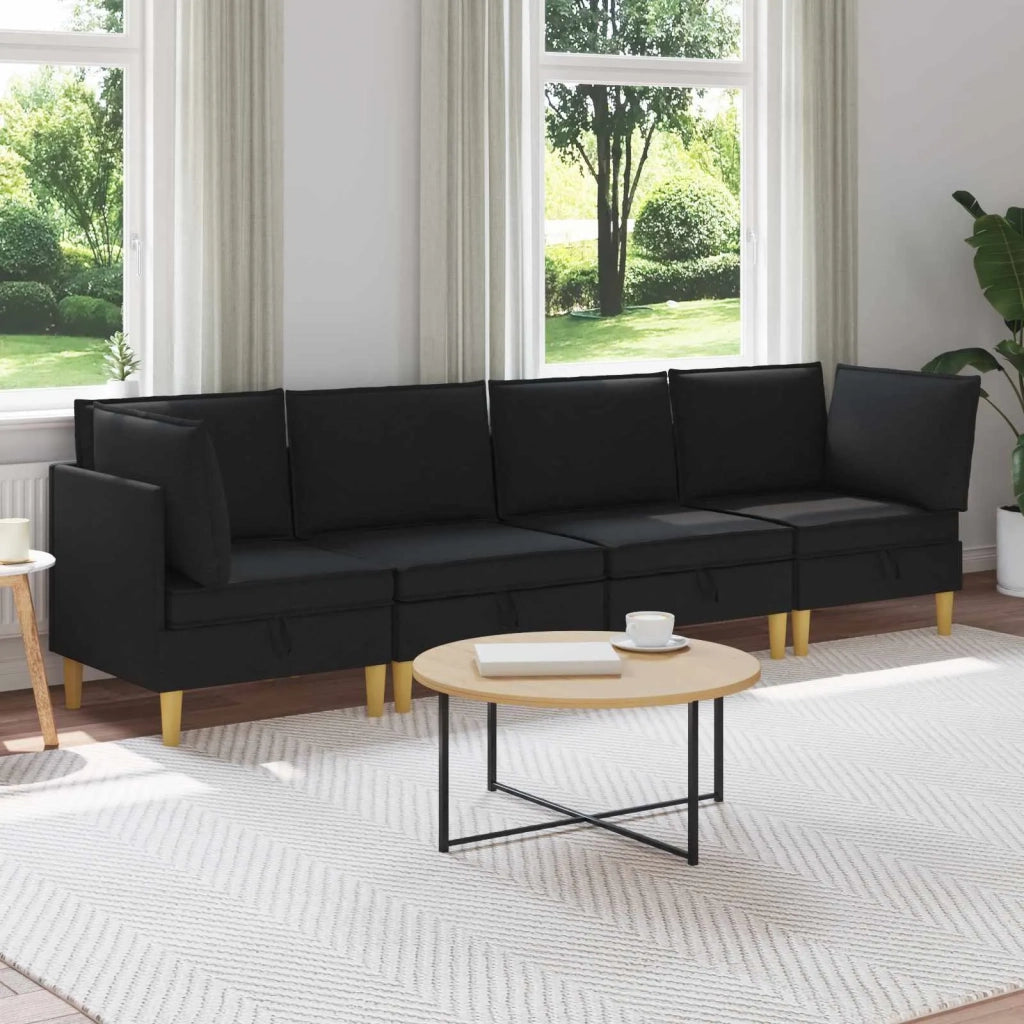 Set di divani modulari con spazio di archiviazione 4 pcs Nero