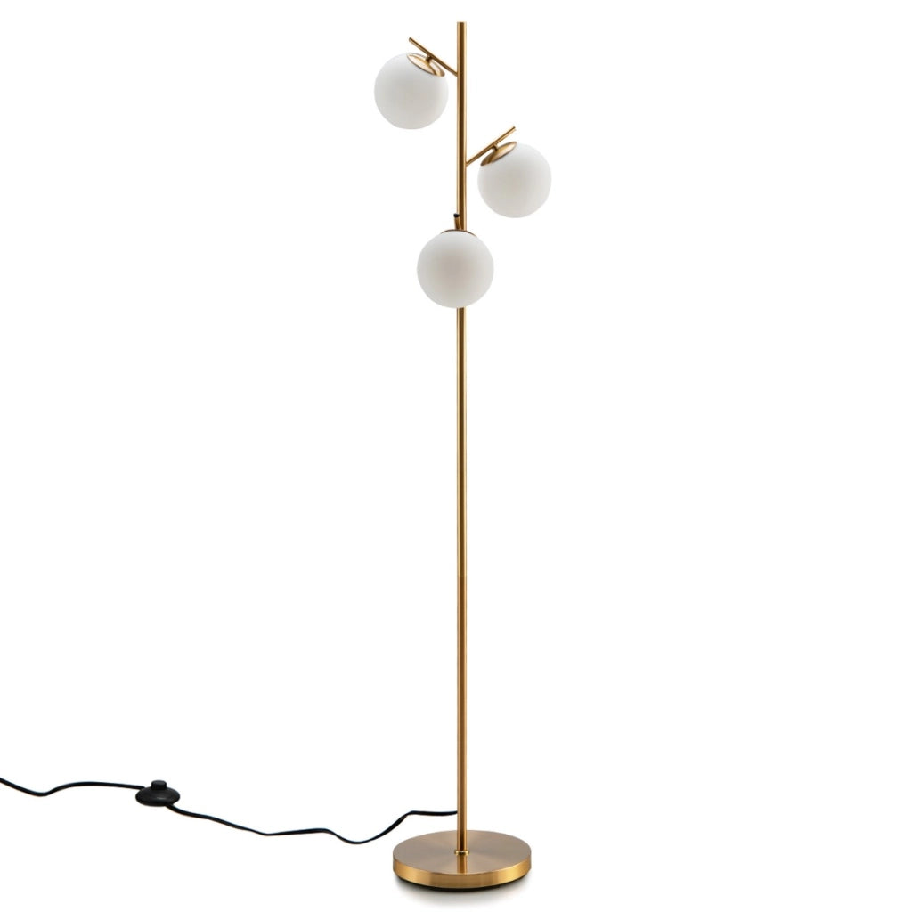 Lampada da terra a 3 globi con interruttore a pedale 3 basi per lampadine E27, Lampada moderna a stelo Oro-Lampade