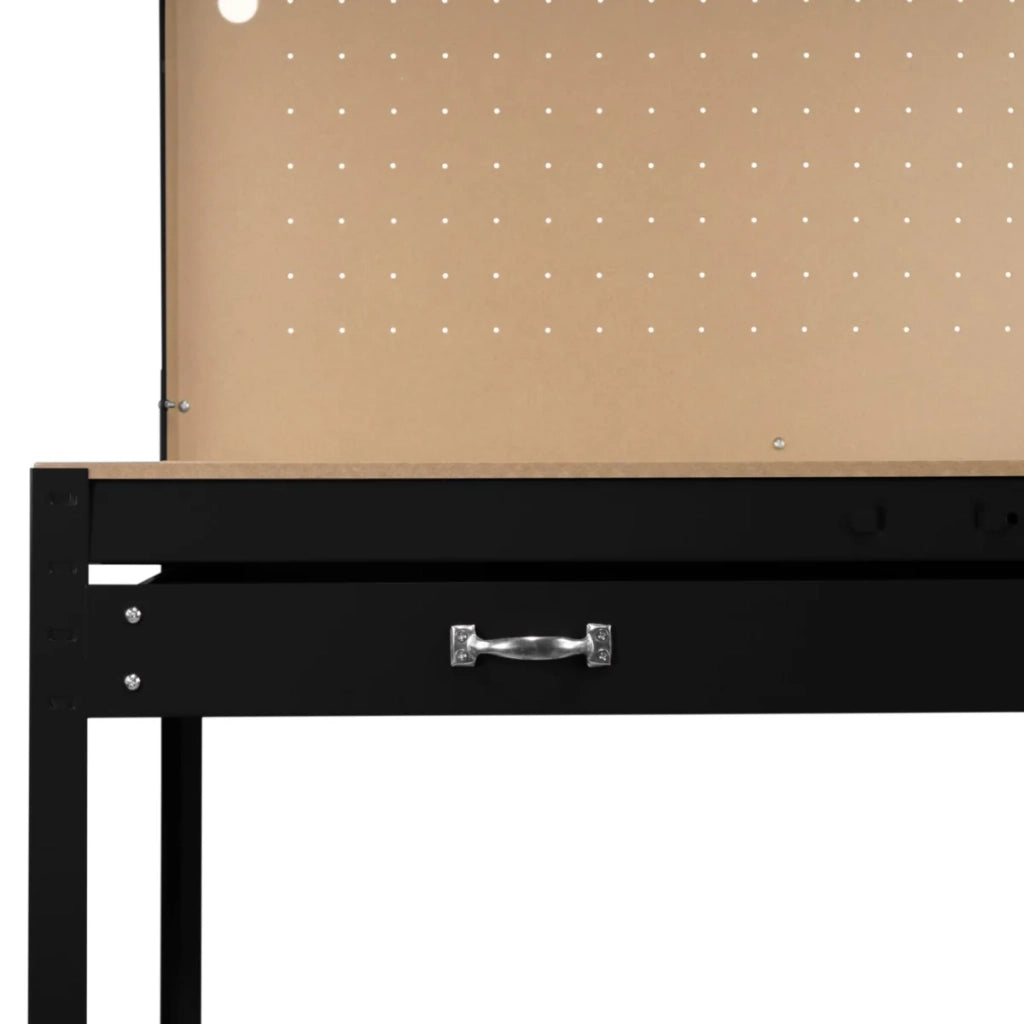 Banco da lavoro con cassetti multiuso da 120 cm con luce LED ripiani e opzioni di stoccaggio intelligenti per garage, officine e magazzini - Capacità di carico 200 kg - Nero