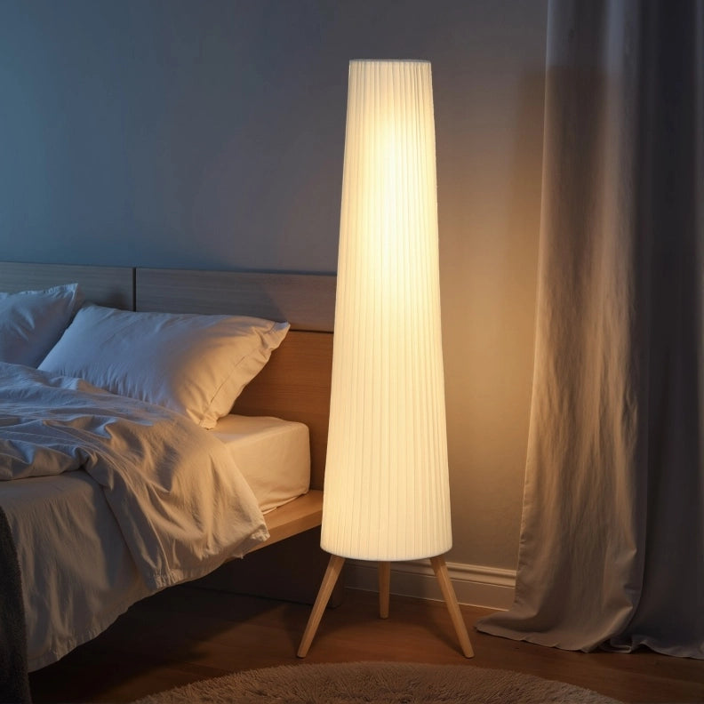 Lampada da terra 46x46x153 cm dimmerabile con interruttore a pedale in legno bianco