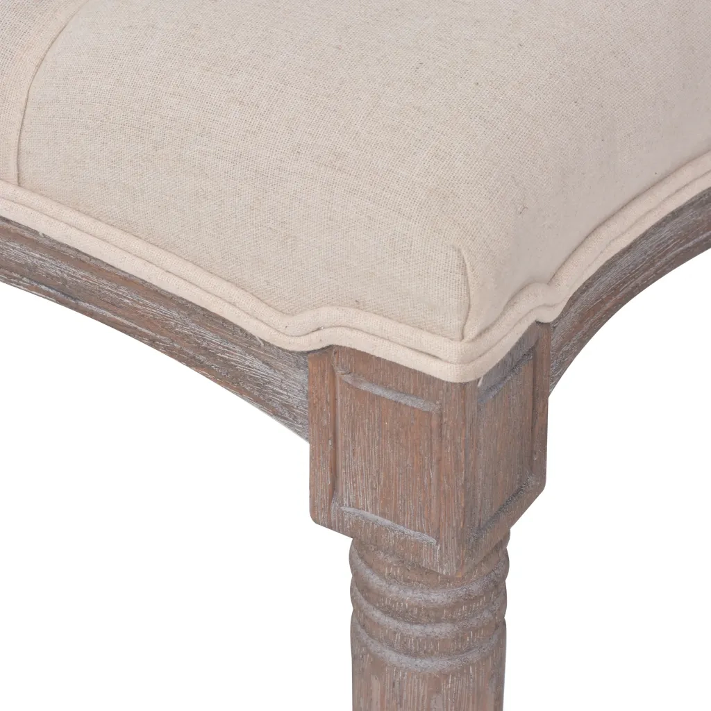 Panca in Tessuto e Legno Massello 150x39,8x48 cm Bianco Crema 288460