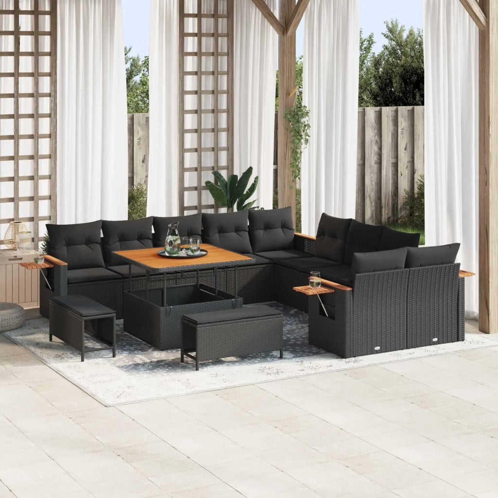 Set Divano da Giardino con cuscino 17 pcs Nero polyrattan 3365174