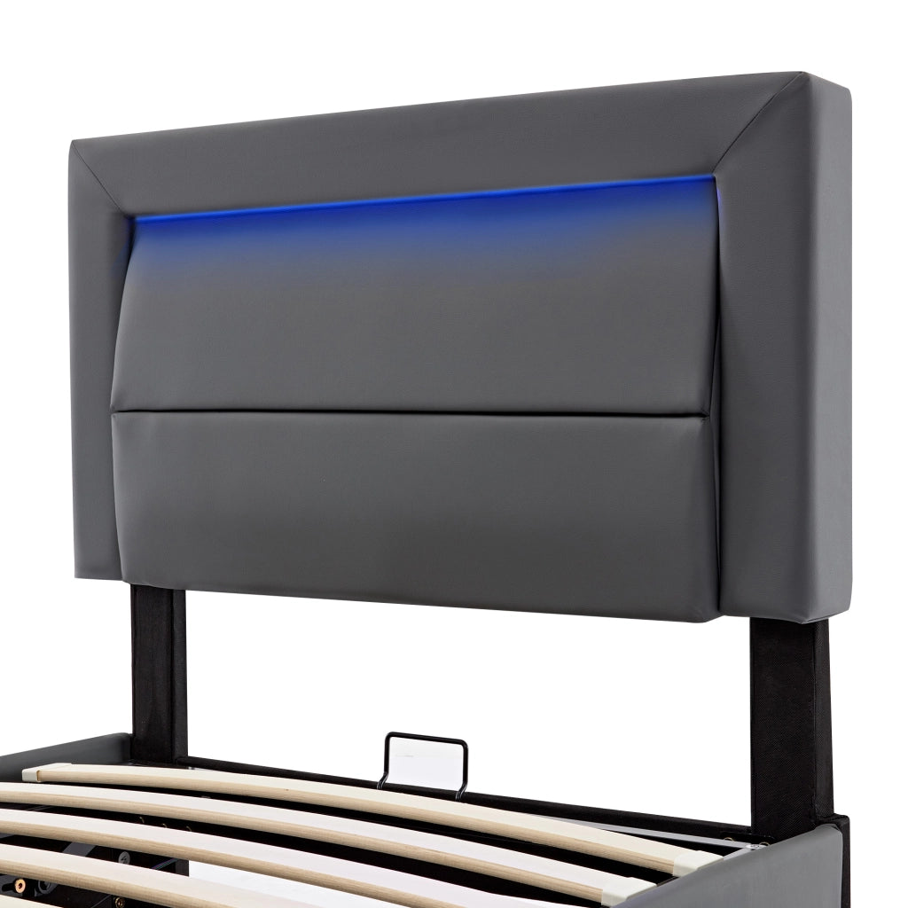 Letto Contenitore Matrimoniale 160x190 cm; USB; LED e Spazio Contenitore in PU Grigio