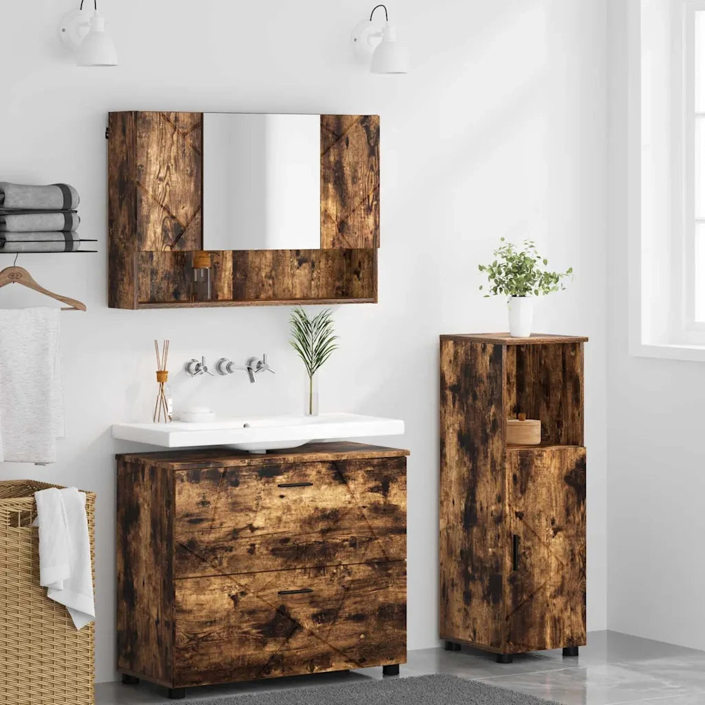 Set di mobili per il bagno con cassetto 3 pcs Rovere fumé 3393028