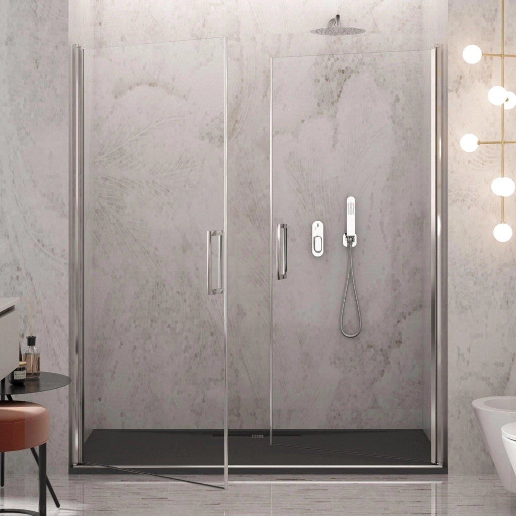 Porta Parete Doccia 140 cm 2 Ante Battenti in Cristallo Trasparente 6mm H195 Bonussi Alexia