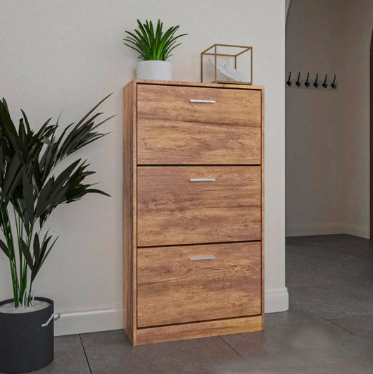 Scarpiera Salvaspazio 3 Ante a Ribalta 60x24x120h cm in Melaminico Venato a Rilievo Rovere Silver