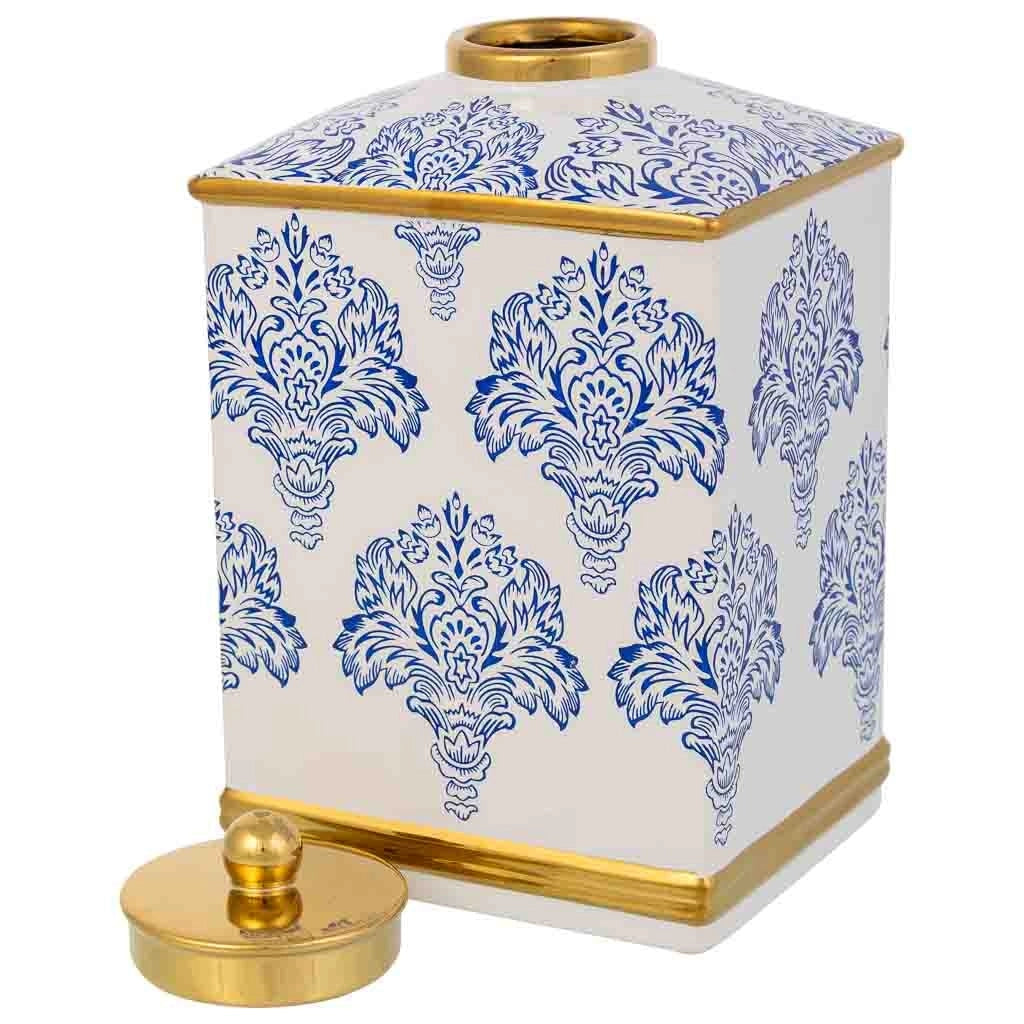 Vaso in ceramica bianca e blu, cm 15,5x12,5x26h