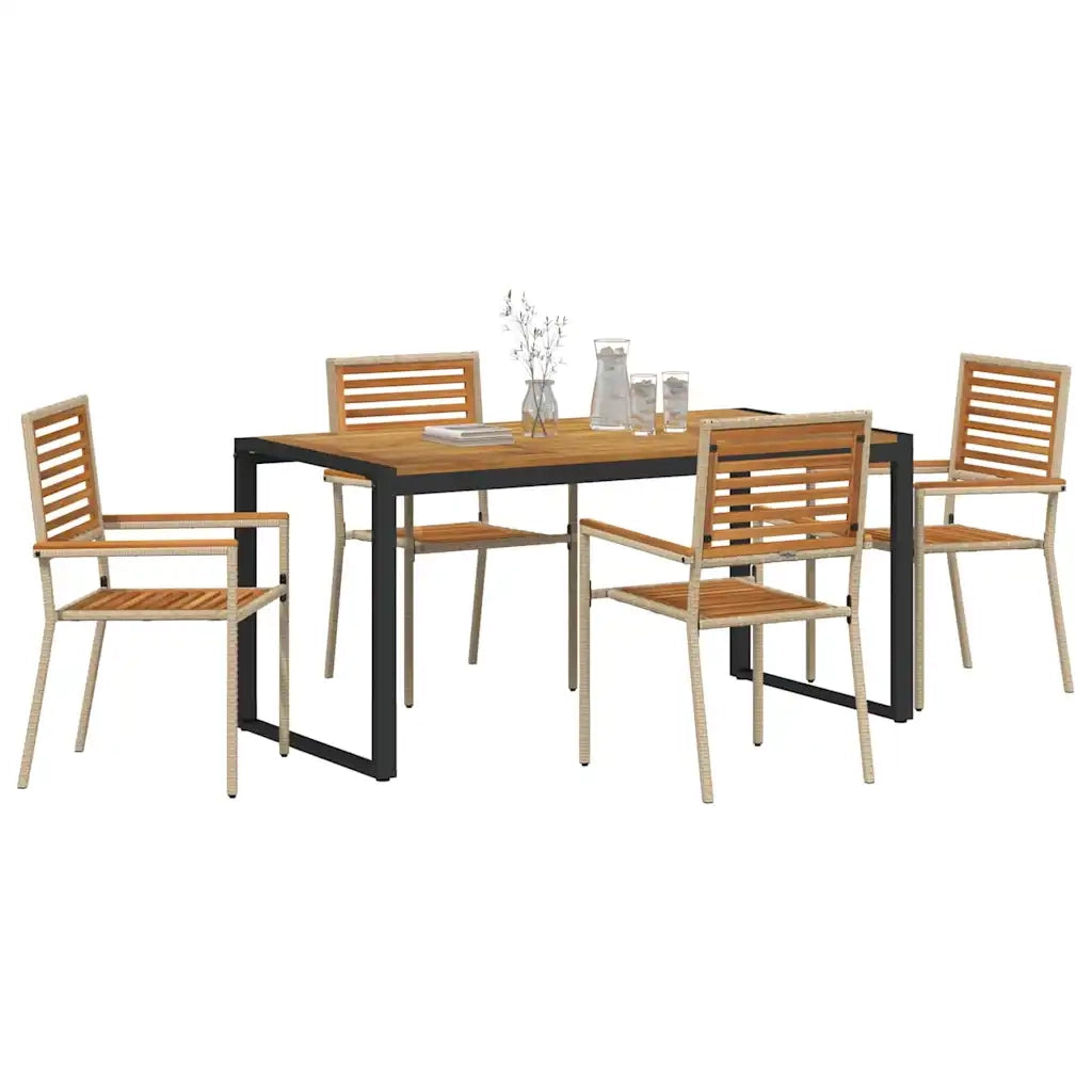 Set da Pranzo per Giardino 5 pcs Beige e Marrone polyrattan