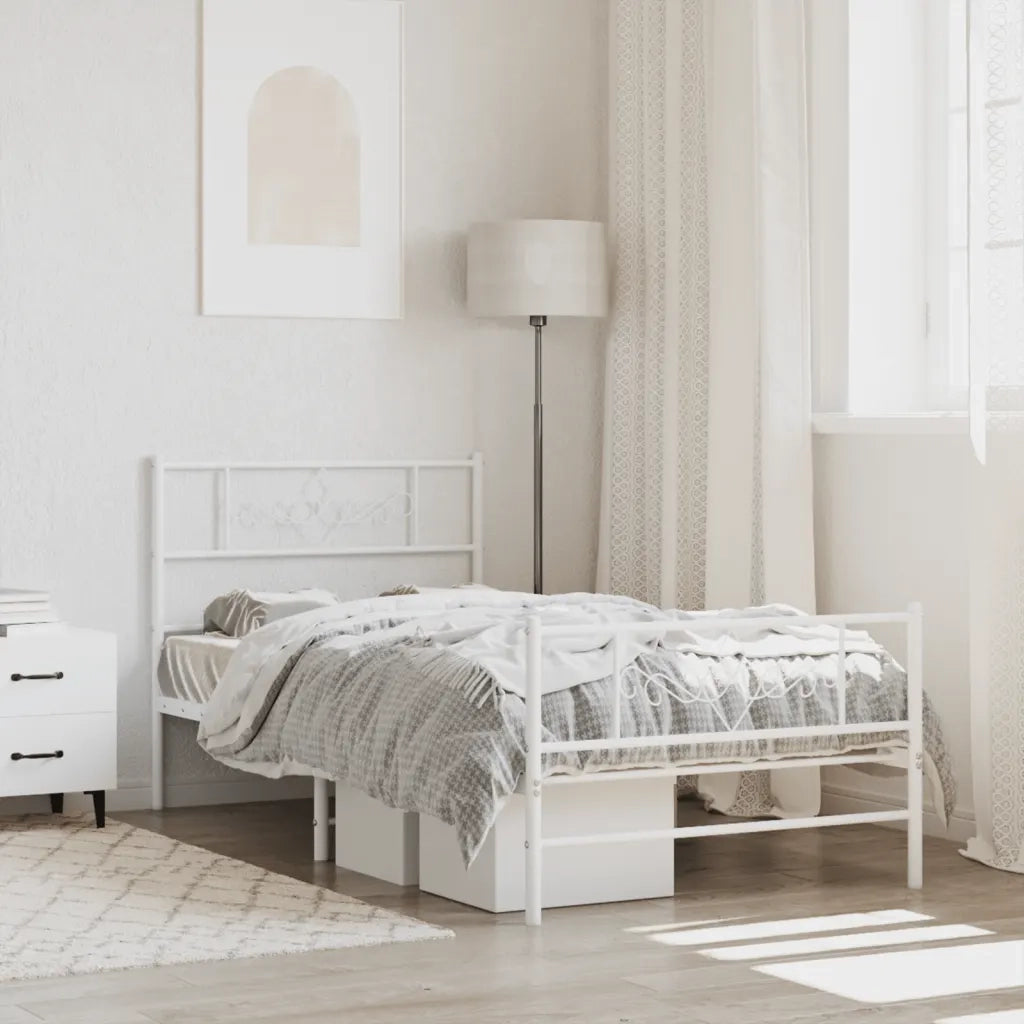 Letto singolo | Letto per adulti | Giroletto con Testiera e Pediera Metallo Bianco 75x190 cm