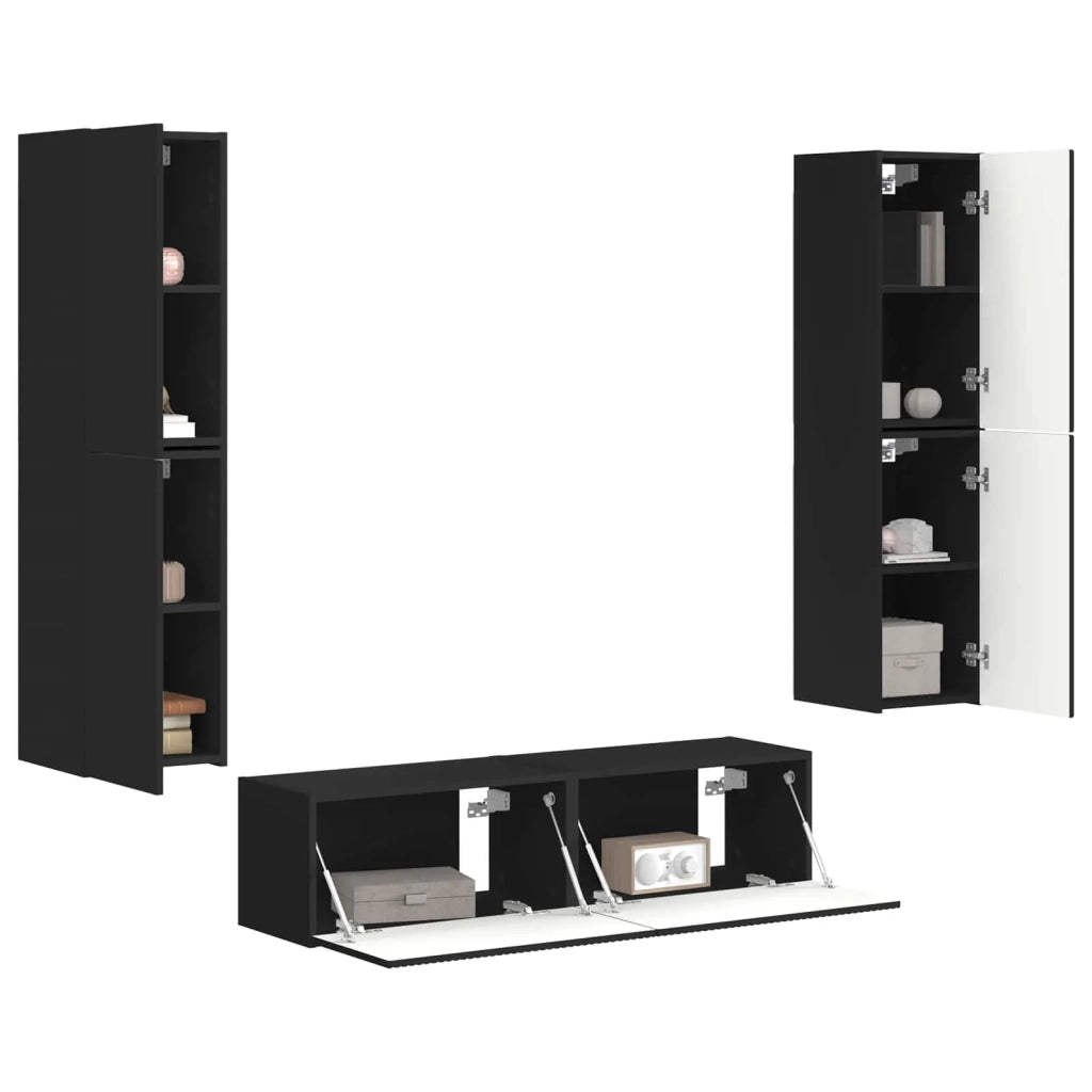 Set mobile TV 6 pz-Credenza per TV Nero Legno multistrato 679568