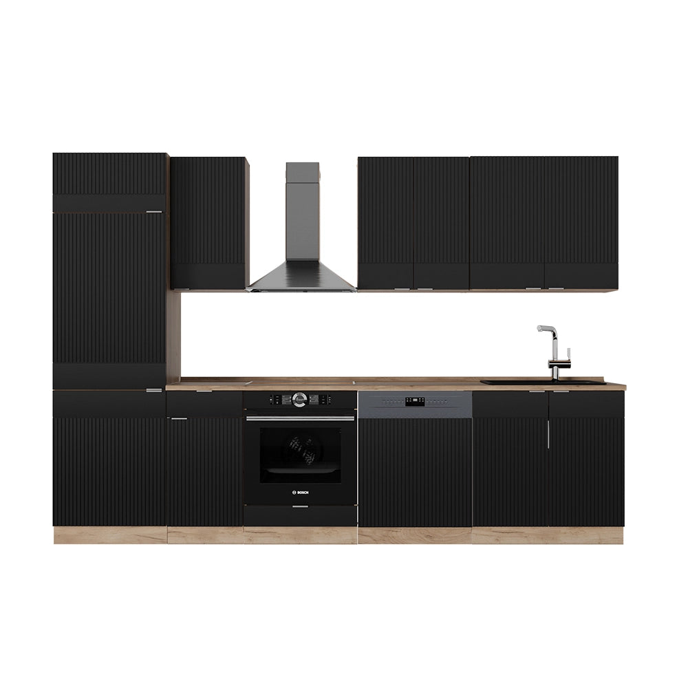 Cucina componibile Fame-Line Nero rigato/Rovere dorato 300 cm, PL Rovere Vicco