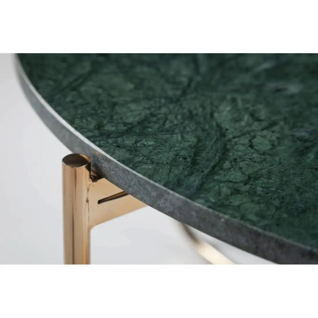 Tavolino basso rotondo VINTORA in marmo verde e metallo dorato – tavolo dal design moderno chic