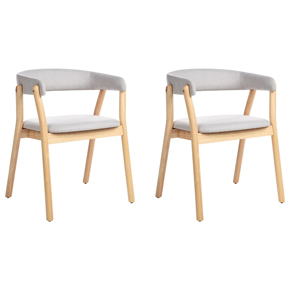 Set di 2 sedie da pranzo in legno chiaro e tessuto poliestere grigio Gambe in legno di gomma Stile retrò tradizionale