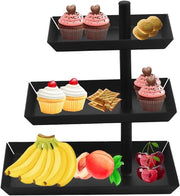 Piatto Rotativo per Festa 3 Livelli con 360° Rotazione, Supporto per Torta, Trattoria per Frutta e Verdure in Metallo Nero