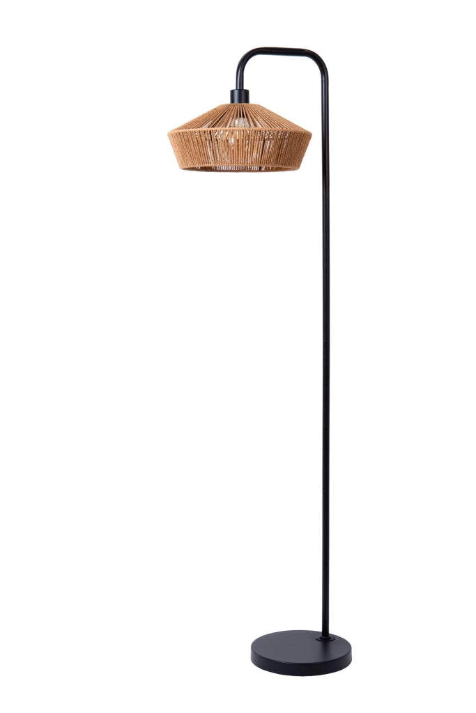 Lampada da terra YUNKAI in carta beige nera E27 Lucide