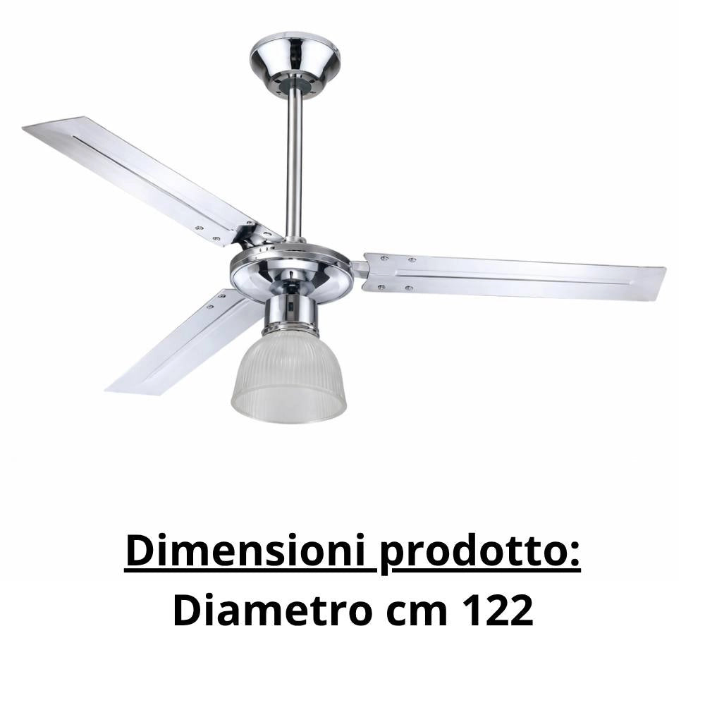 Ventilatore a soffitto zephir con telecomando e luce 3 pale 122 cm