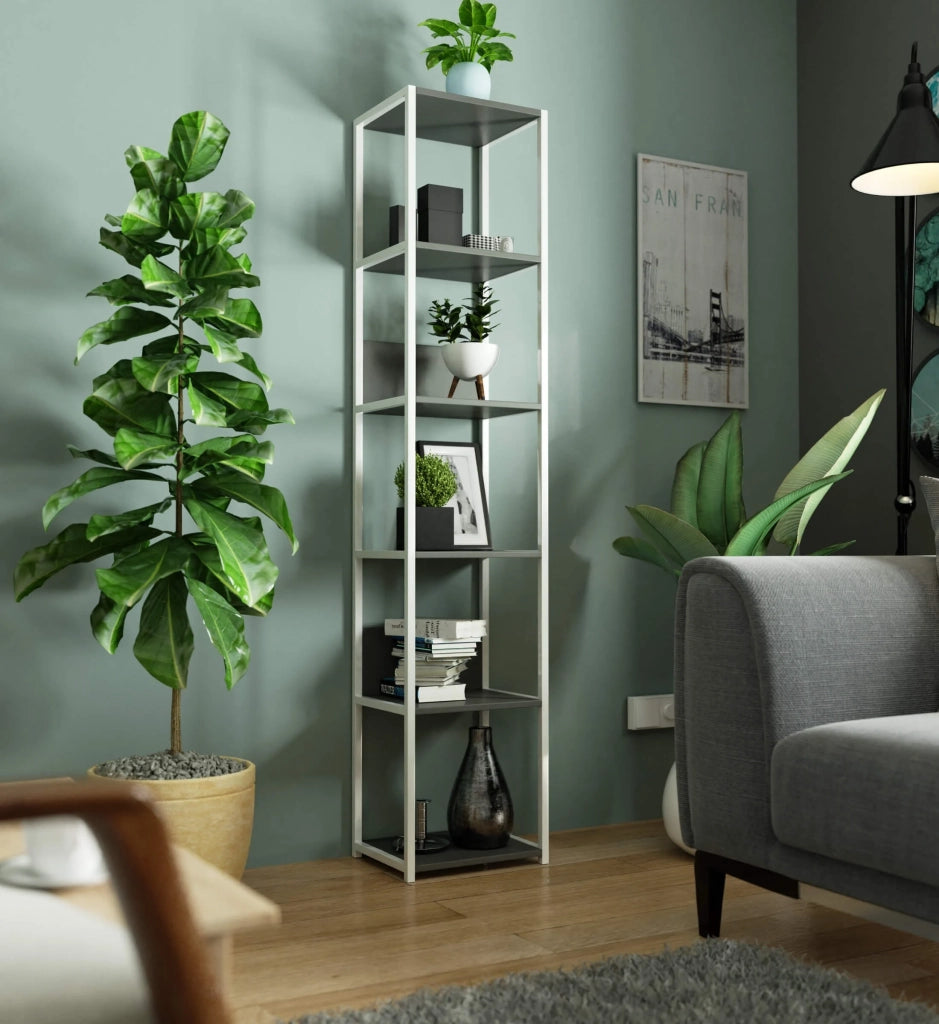 Scaffale stilo loft con ripiani in legno 40 cm Bianca 40 cm inserto frontale Grigio 40x32x192 cm