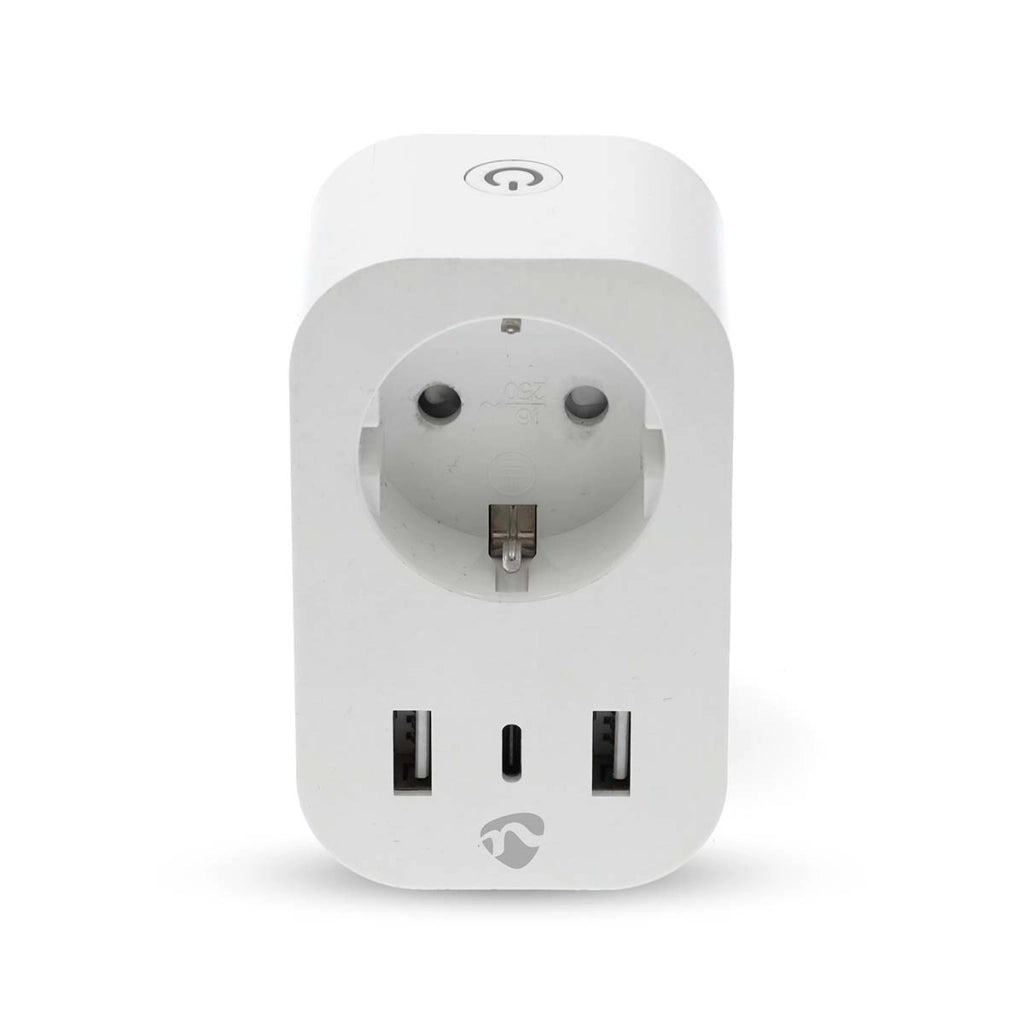 Striscia elettrica connessa Wi-Fi con porte USB-A / USB-C Wattmetro 3680W Tipo E Francia Bianco Nedis