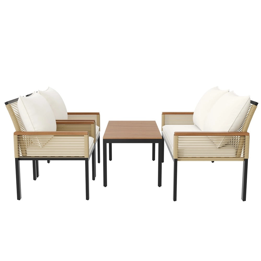 Set Divano da Giardino con Cuscini, 2 Poltrone e Tavolo ¨C Xylo ¨C Rattan, Beige