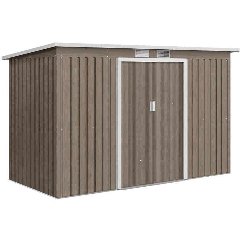 RIPOSTIGLIO DA GIARDINO IN ACCIAIO CON 2 PRESE D'ARIA E 2 PORTE SCORREVOLI, 280X130X172 CM, MARRONE LEGNO