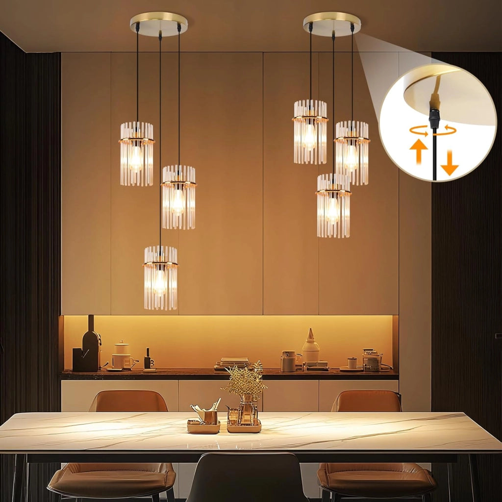 Lampada a sospensione ZMH vintage a 3 fiamme intorno vetro dorato E27 (senza lampadina)