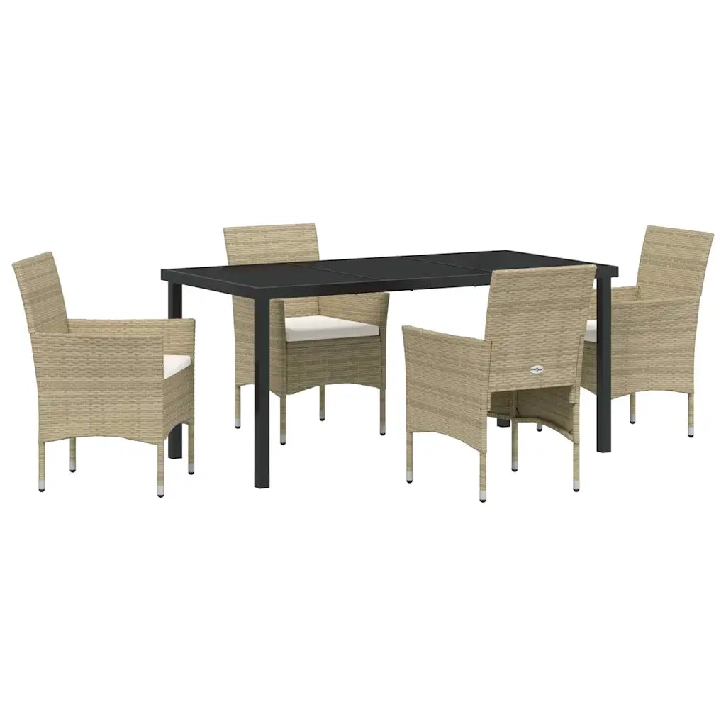 Set da Pranzo per Giardino con cuscino 5 pcs Beige polyrattan