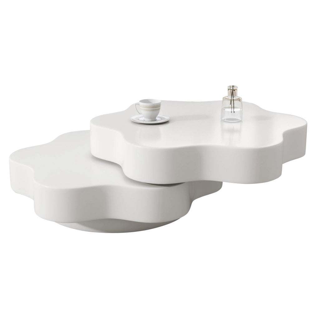 Tavolino da caffè 74.8x67.5x31 cm girevole a 360° in MDF bianco crema