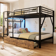 DESMIU Letto soppalco 2 posti con 2 cassetti, mensole, barra appendiabiti e LED, 140 × 200 cm, senza materasso