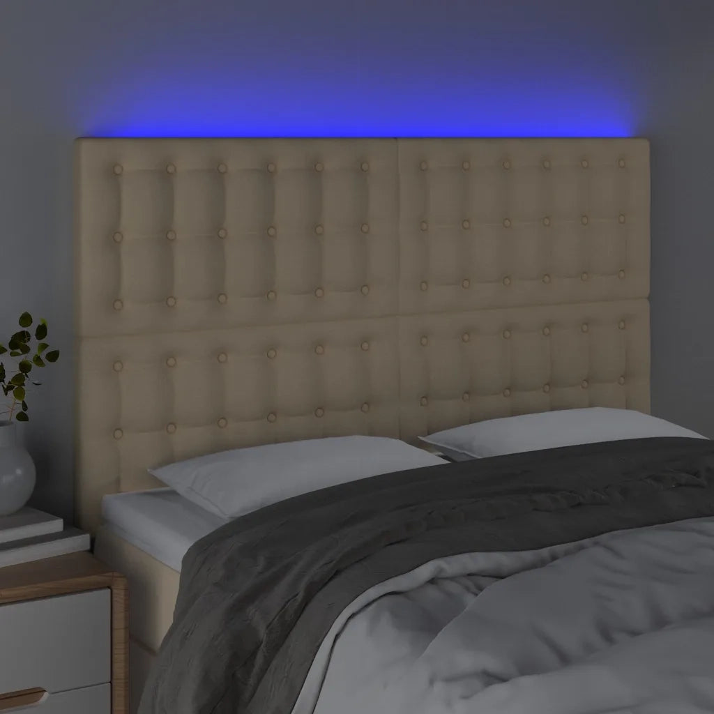Testiera | Testata a LED Crema 144x5x118/128 cm in Tessuto
