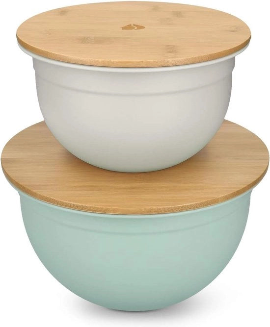 Set di contenitori a servizio in bambù con coperchio - insieme da 2 scodelle con coperchio - set di contenitori di diverse misure