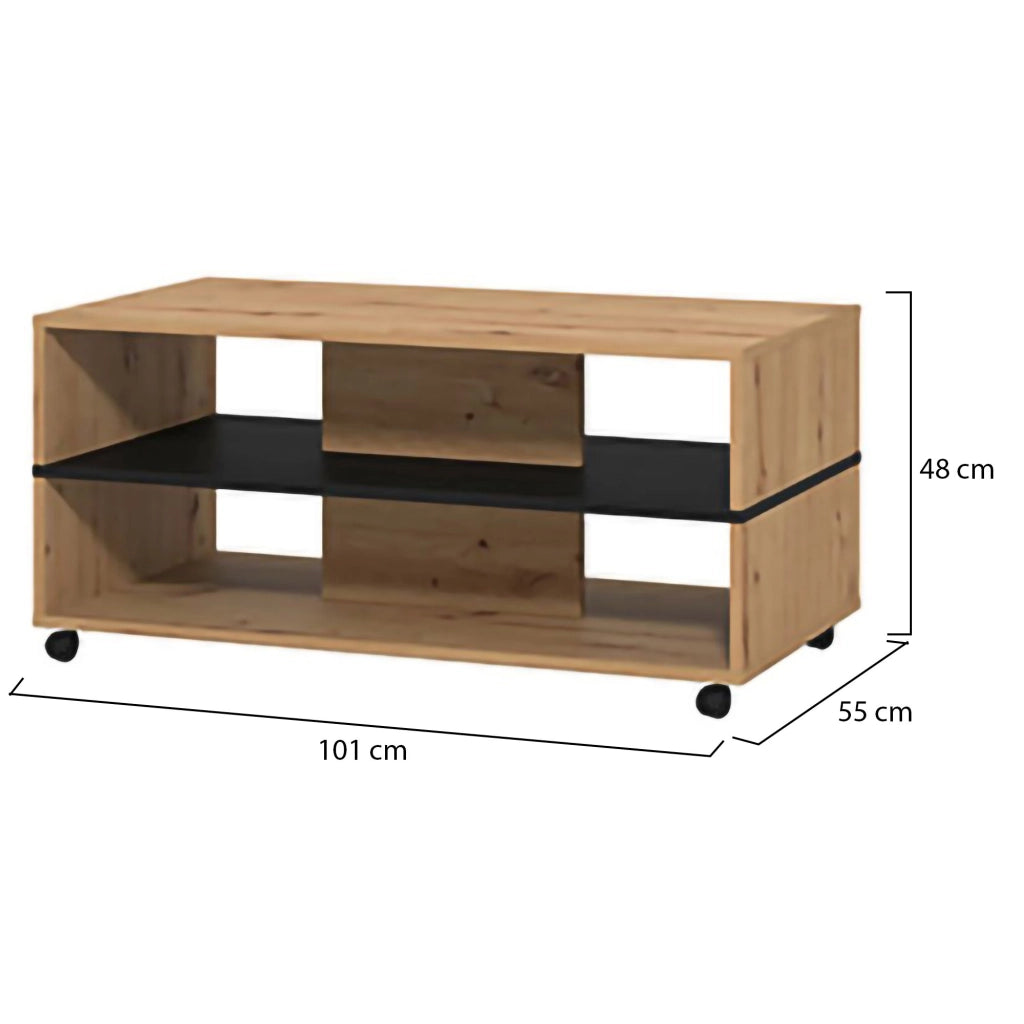 Erice, Tavolino da Salotto con Ruote, 101x54.5x47.5h cm Marrone Rovere Nodi