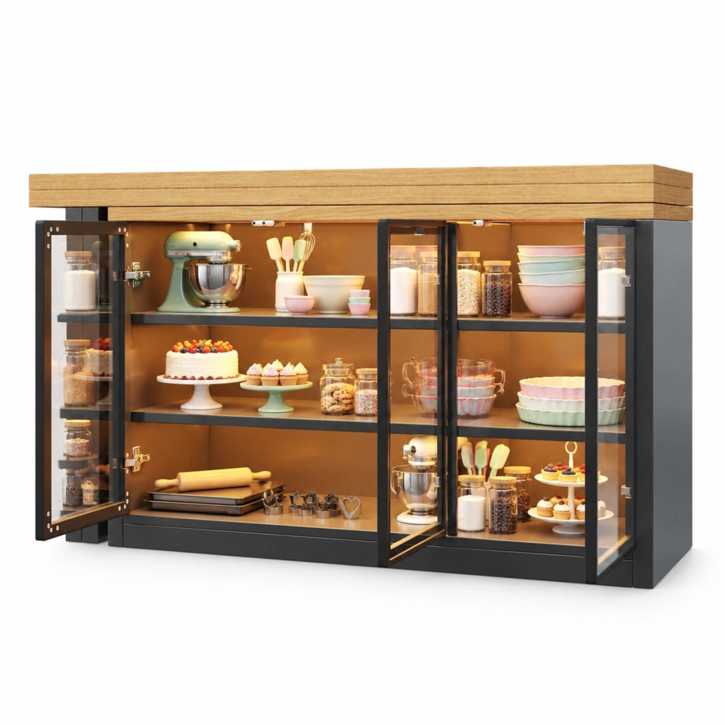 Tavolo da pranzo estensibile 120-197 cm nero MDF e vetro; mobile laterale