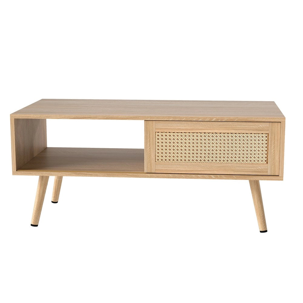 Tavolino da Caff¨¨ in Legno Massello con Ante Scorrevoli ¨C MINIMAL ¨C Naturale 105x55x40 cm