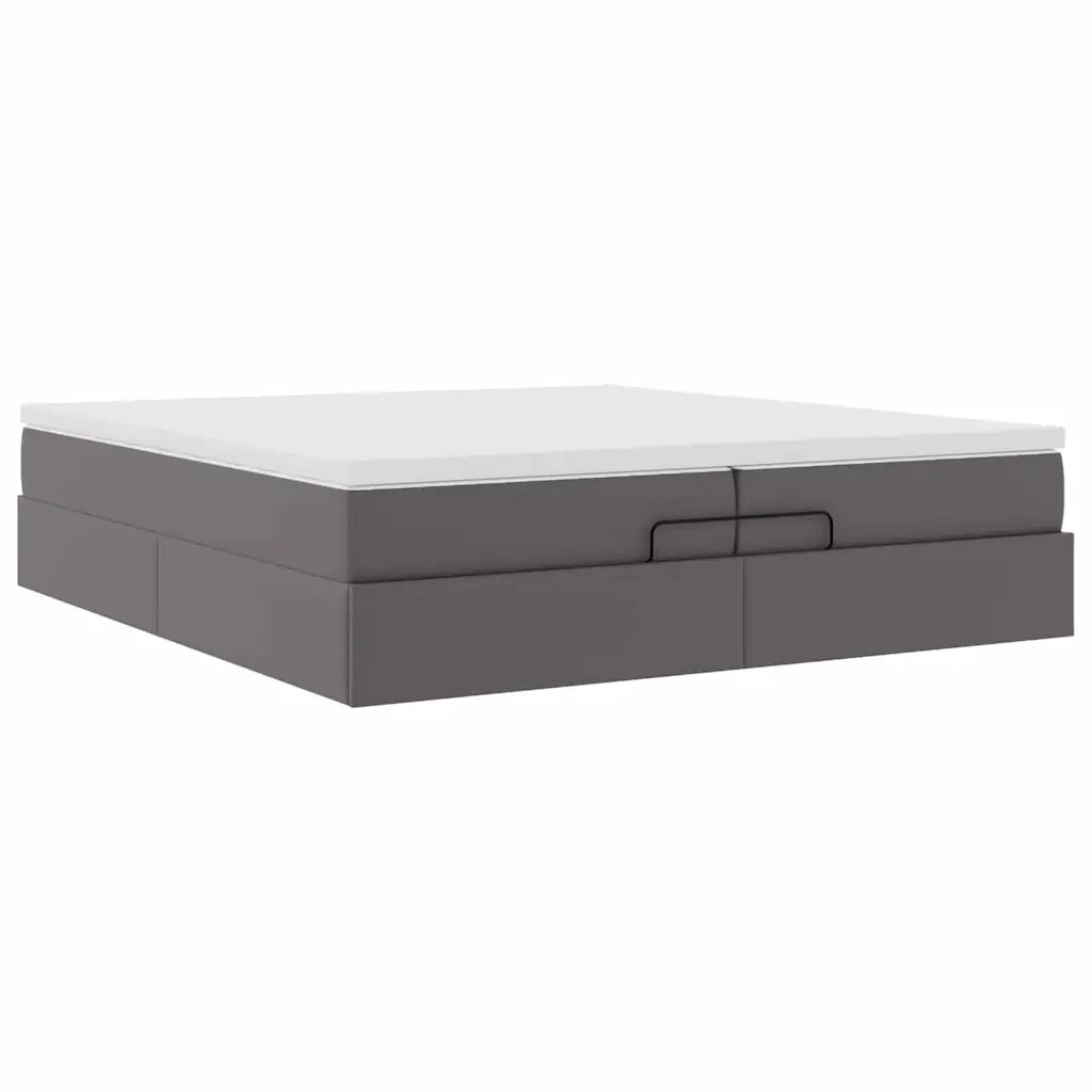 Struttura Letto Pouf con Materassi Grigio 200x200 cm Similpelle 3311059